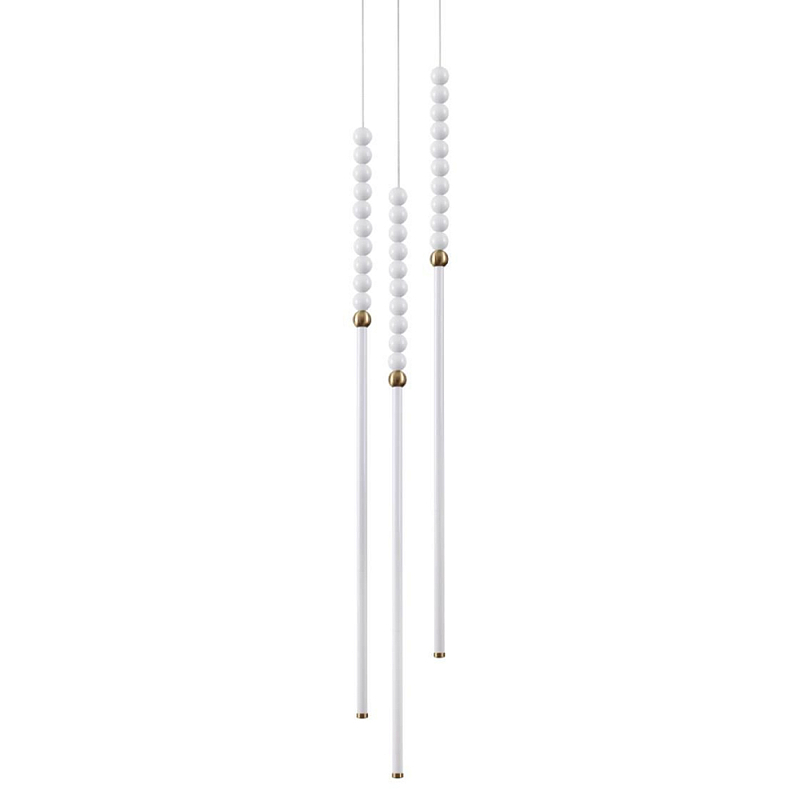 Подвесной светильник с 3-мя вертикальными плафонами и белыми шариками PEARLS Suspension Бронза Белый в Волгограде | Loft Concept 