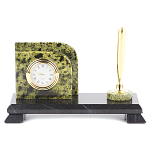 Настольный письменный набор из змеевика с визитницей с часами и ручкой Successful Leader варинант исполнения - 1 | Loft Concept в Волгограде
