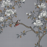 Обои ручная роспись Japanese Garden Original colourway on Gun Metal dyed silk варинант исполнения - 2 | Loft Concept в Волгограде