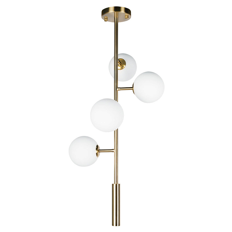 Люстра на штанге с 4-мя белыми шарообразными плафонами Bubble Chandelier Белый Золотой Люстра на штанге с 4-мя белыми шарообразными плафонами Bubble Chandelier Белый Золотой в Волгограде | Loft Concept