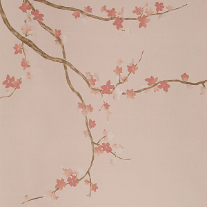 Обои ручная роспись Cherry Tree Special Colourway on Gentleman's Pink dyed silk
