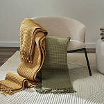 Плед из шерсти зеленого цвета с бахромой Waffle Comfort варинант исполнения - 5 | Loft Concept в Волгограде