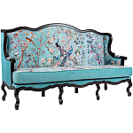 Трехместный диван из натурального бука бирюзовый с изображением птиц и цветов Turquoise Chinoiserie Garden Sofa варинант исполнения - 2 | Loft Concept в Волгограде