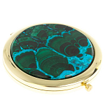 Зеркало карманное складное круглое из натурального камня Малахит с Хризоколлой в подарочной упаковке Gold Stone Mirrors варинант исполнения - 1 | Loft Concept в Волгограде