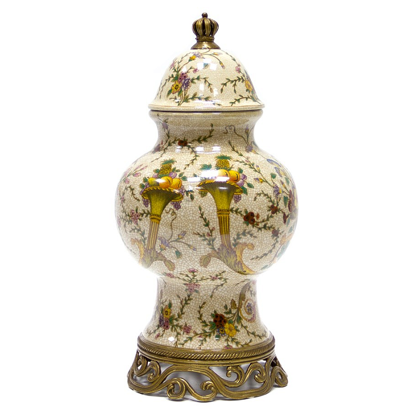 Фарфоровая ваза с крышкой Gifts of Flowers Бежевый Бронза Фарфоровая ваза с крышкой Gifts of Flowers Бежевый Бронза в Волгограде | Loft Concept