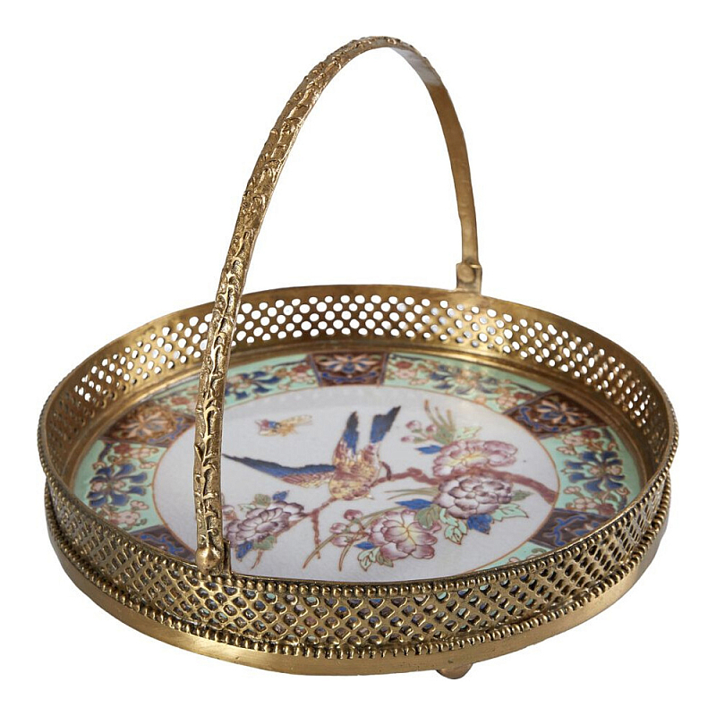 Блюдо фарфоровое с бронзовой ручкой Paradise Dish with Handle Бронза Мульти в Волгограде | Loft Concept 