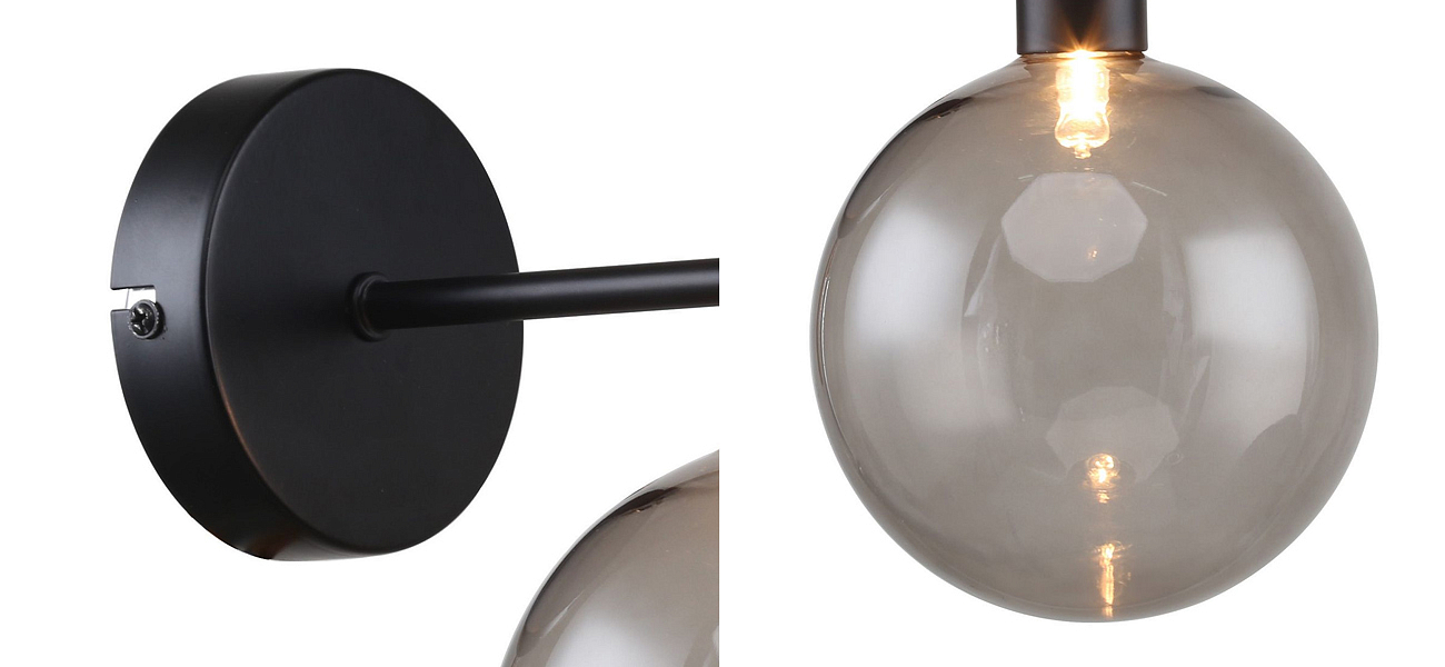 Бра с выдувным плафоном серого цвета Carmella Globe Black Бра с выдувным плафоном серого цвета Carmella Globe Black - Loft-Concept в Волгограде