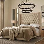 Кровать двуспальная бежевая с основанием из массива дерева с мягким изголовьем Flax Beds варинант исполнения - 3 | Loft Concept в Волгограде