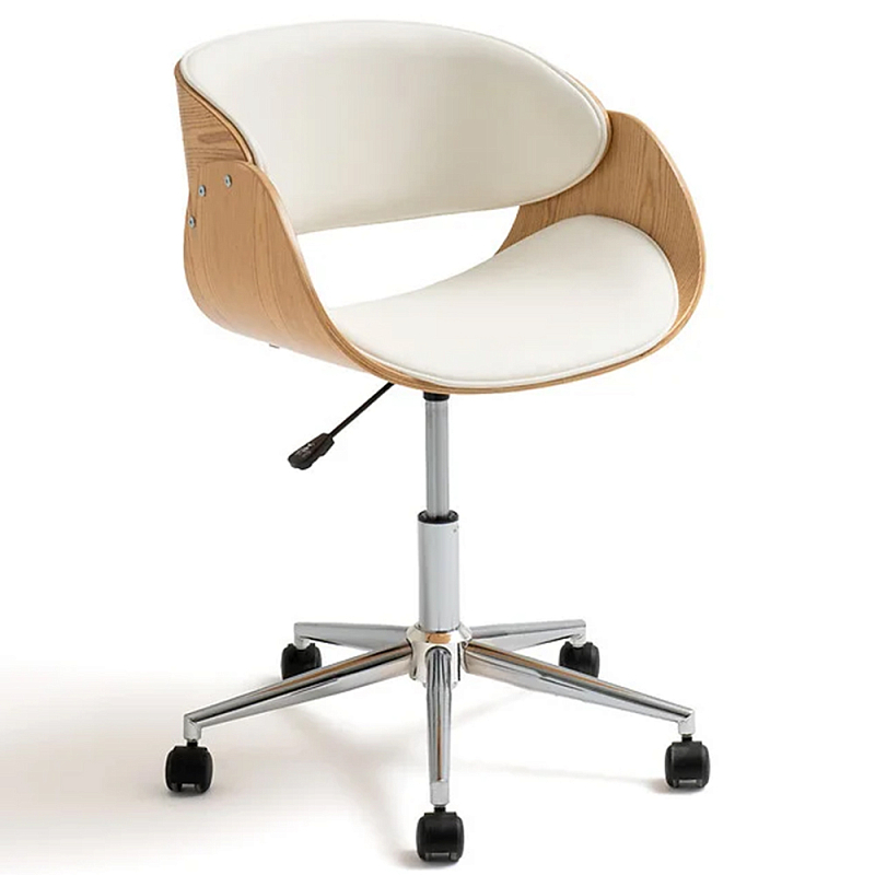 Вращающееся офисное кресло на колёсах Delwyn Chair White Белый Бежевый Хром Черный Вращающееся офисное кресло на колёсах Delwyn Chair White Белый Бежевый Хром Черный в Волгограде | Loft Concept