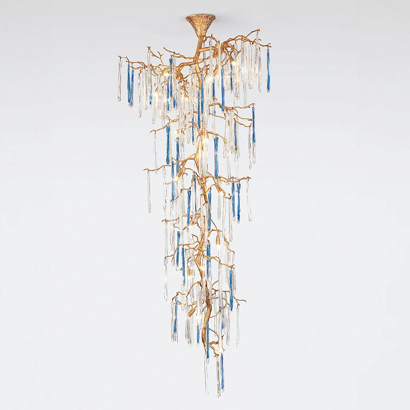 Люстра каскадная с прозрачными и голубыми подвесками в форме капель Droplet Chandelier Золотой Прозрачный Голубой Люстра каскадная с прозрачными и голубыми подвесками в форме капель Droplet Chandelier Золотой Прозрачный Голубой в Волгограде | Loft Concept