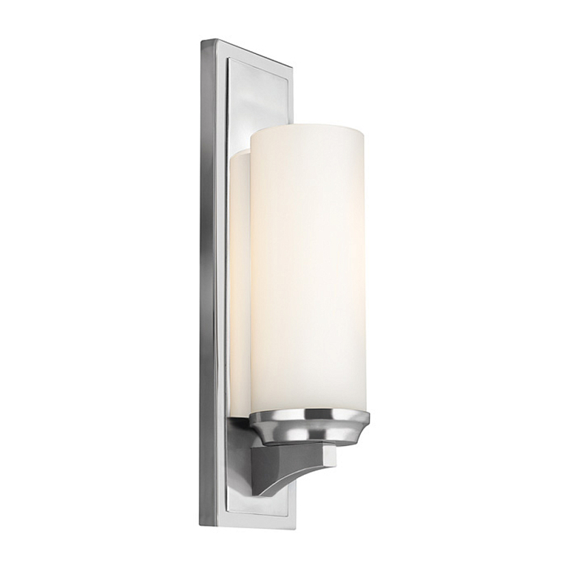 Бра для ванных комнат с белым цилиндрическим плафоном на прямоугольном основании цвета хром Feiss Хром Белый Бежевый в Волгограде | Loft Concept 