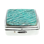 Таблетница карманная квадратная с 2-мя отделениями с зеркалом и накладкой из натурального камня Амазонит Silver Stone Pillboxes варинант исполнения - 3 | Loft Concept в Волгограде