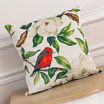 Декоративная подушка бежевая с изображением птиц и цветов Blooming Birds варинант исполнения - 2 | Loft Concept в Волгограде