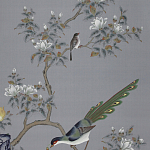Обои ручная роспись Japanese Garden Original colourway on Gun Metal dyed silk варинант исполнения - 1 | Loft Concept в Волгограде