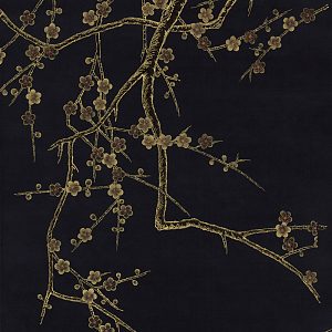 Обои ручная роспись Plum Blossom Colourway SC-226 on black painted silk