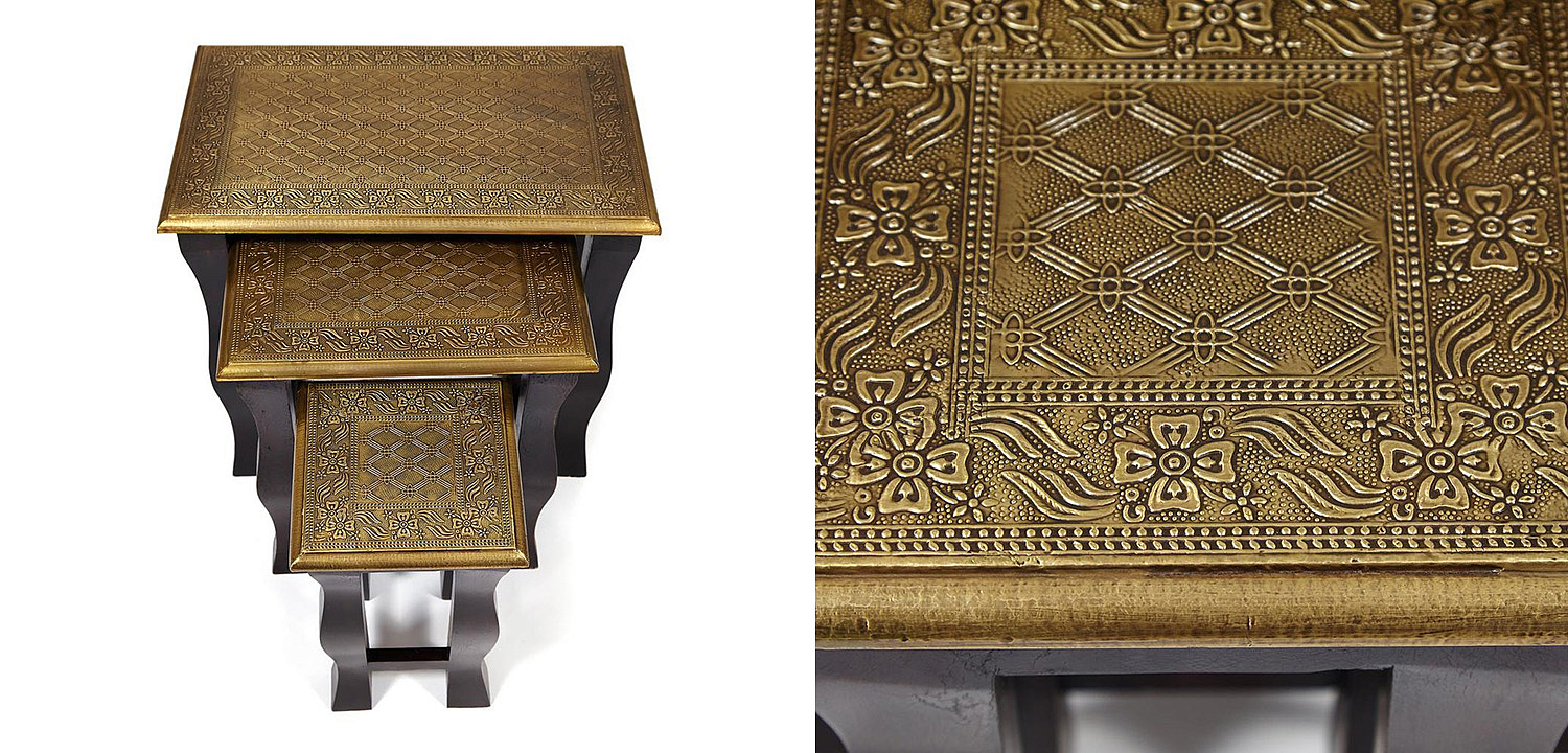 Комплект приставных столов Antique Indian Brass Mango Wood Tables Комплект приставных столов Antique Indian Brass Mango Wood Tables - Loft-Concept в Волгограде
