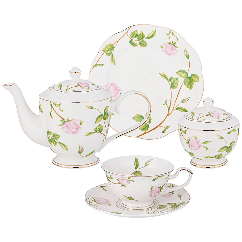 Чайный сервиз из фарфора белый с цветочным принтом на 6 персон 20 предметов Flower Porcelain Collection Белый Мульти Чайный сервиз из фарфора белый с цветочным принтом на 6 персон 20 предметов Flower Porcelain Collection Белый Мульти в Волгограде | Loft Concept