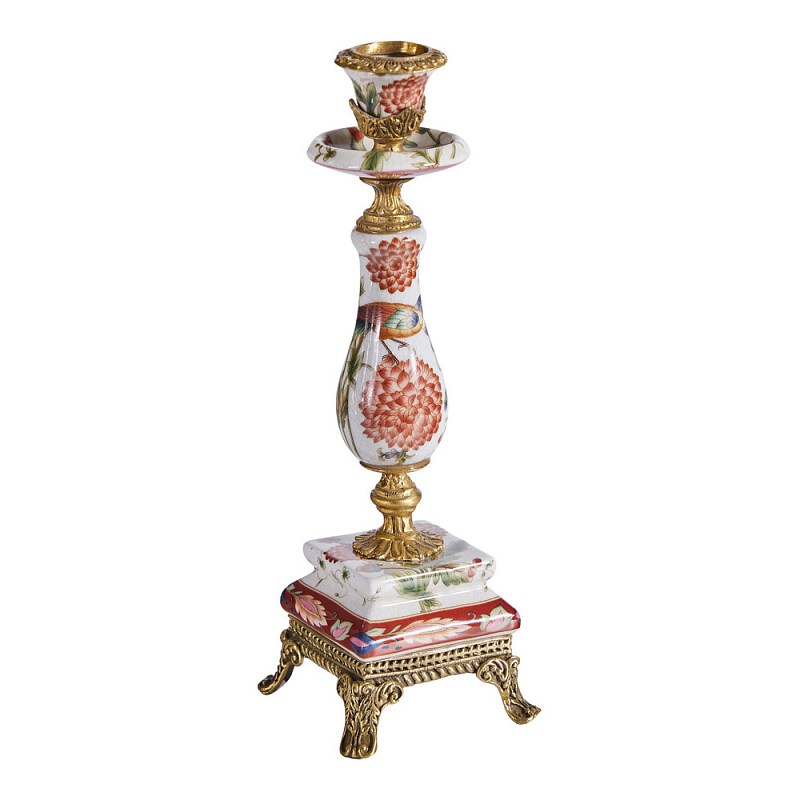 Подсвечник с цветочной росписью из фарфора с бронзовыми элементами Eden Garden Мульти Бронза в Волгограде | Loft Concept 