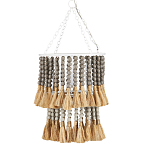 Подвесной светильник двухъярусный с декором из круглых деревянных бусин с кисточками Gray Brown Wooden Beads Chandelier варинант исполнения - 2 | Loft Concept в Волгограде