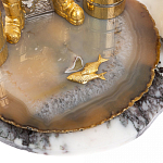 Икорница со стопками с декором "Рыбак с санями" с гравировкой на подставке из натуральных камней Агат Мрамор Decorative Cavair Dishes варинант исполнения - 10 | Loft Concept в Волгограде