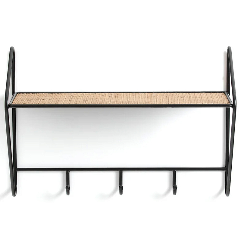 Настенная вешалка с полкой из ротанга Bourn Shelf-hanger Черный Древесина Настенная вешалка с полкой из ротанга Bourn Shelf-hanger Черный Древесина в Волгограде | Loft Concept