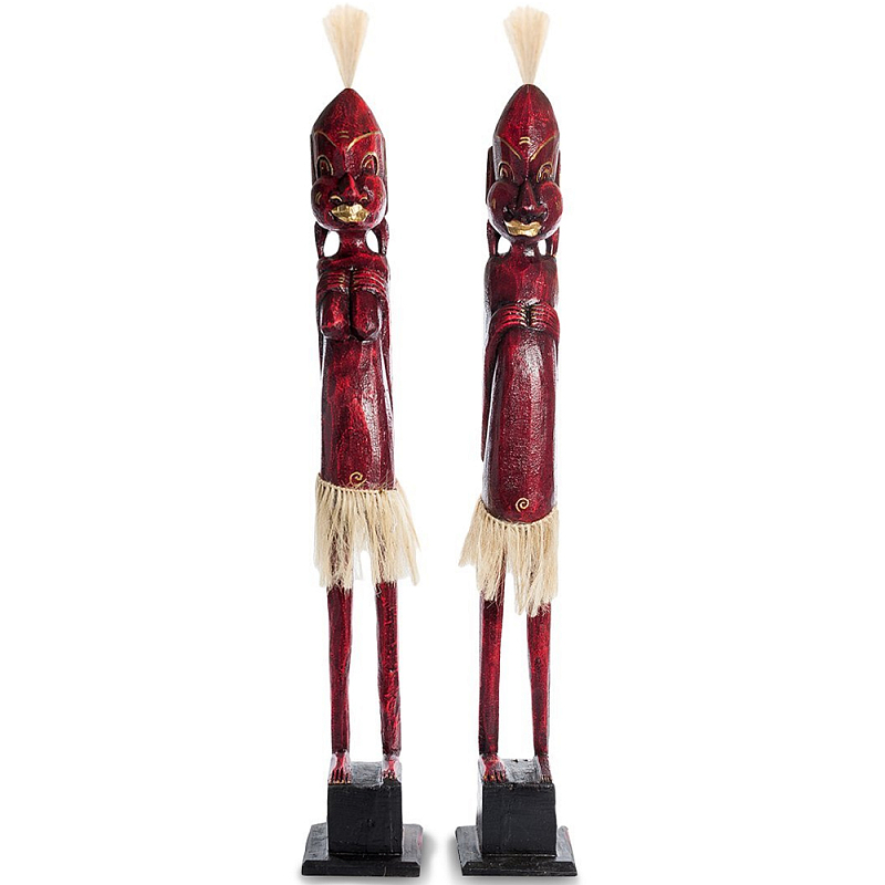 Комплект из 2-х деревянных статуэток Asmat Tall Statuettes Red Красный Бежевый Комплект из 2-х деревянных статуэток Asmat Tall Statuettes Red Красный Бежевый в Волгограде | Loft Concept