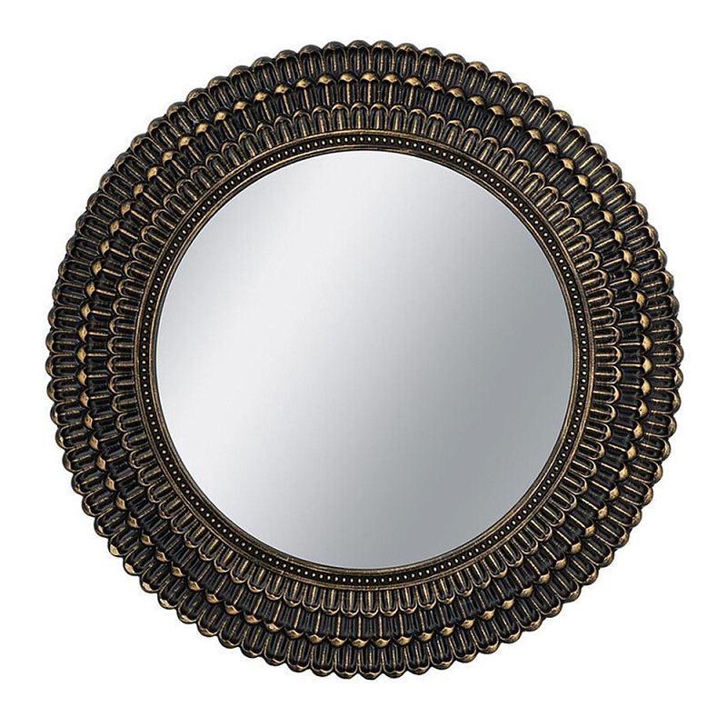 Зеркало круглое с текстурированным дизайном рамы Helios Винтажное Темное Золото  Черный в Волгограде | Loft Concept 