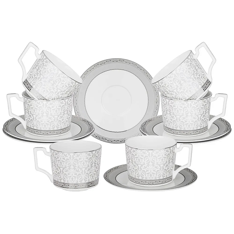 Чайный набор серо-белого цвета из фарфора на 6 персон 12 предметов 250 мл Royal Porcelain Collection Белый Серый Чайный набор серо-белого цвета из фарфора на 6 персон 12 предметов 250 мл Royal Porcelain Collection Белый Серый в Волгограде | Loft Concept