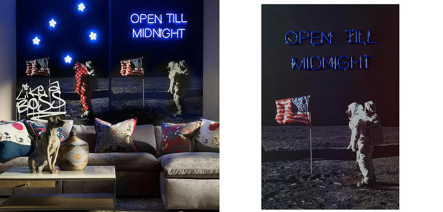Дизайнерский Постер Неоновый светящийся Moon Landing Дизайнерский Постер Неоновый светящийся Moon Landing - Loft-Concept в Волгограде
