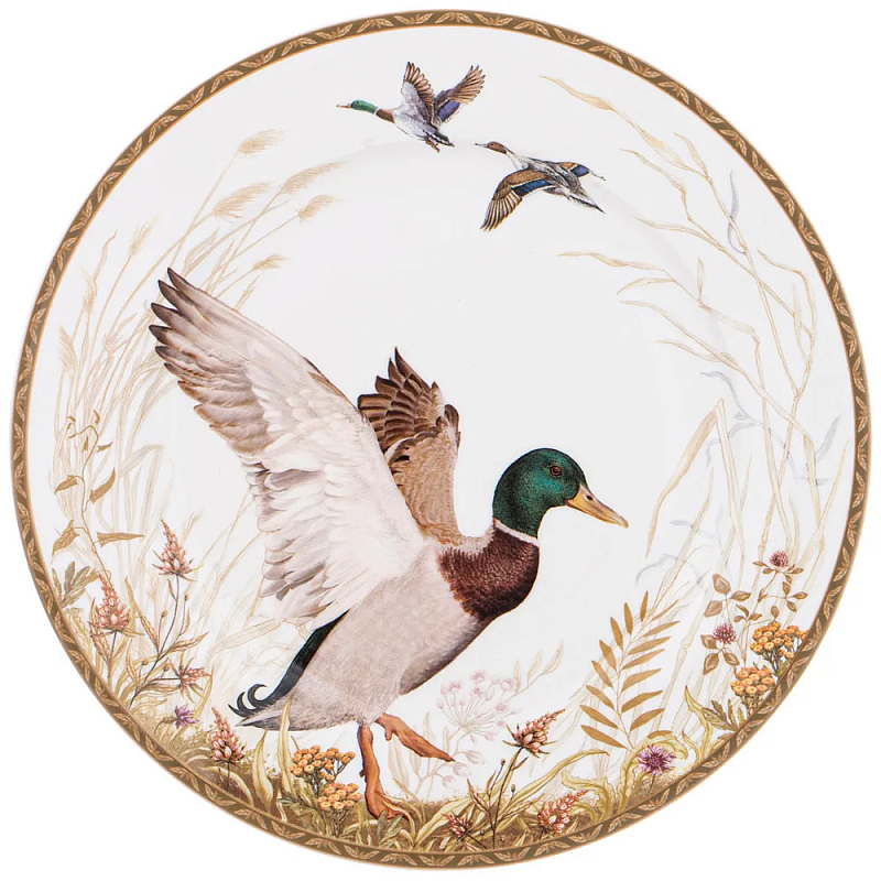 Тарелка закусочная из фарфора с изображением утки Hunting Porcelain Collection Белый Коричневый Мульти Тарелка закусочная из фарфора с изображением утки Hunting Porcelain Collection Белый Коричневый Мульти в Волгограде | Loft Concept