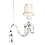 Подвесной светильник с белым текстильным абажуром и изогнутым хрустальным основанием с подвесками Lustre Reverie варинант исполнения - 4 | Loft Concept в Волгограде