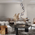 Люстра каскадная с 5-ю круглыми стеклянными плафонами дымчатого цвета и черными деталями Orbit Serenade варинант исполнения - 4 | Loft Concept в Волгограде