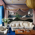 Обои ручная роспись Tsuro Cranes Original colourway on Tarnished Silver gilded paper варинант исполнения - 1 | Loft Concept в Волгограде