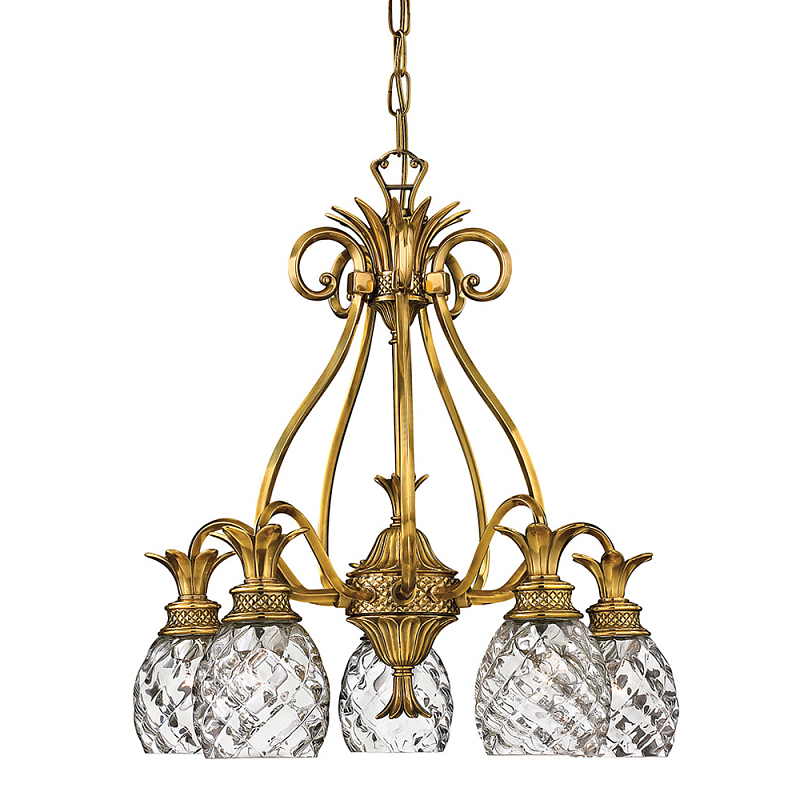 Люстра цвета латунь с 5-ю плафонами из рельефного стекла в форме ананаса Hinkley Латунь Прозрачное Стекло в Волгограде | Loft Concept 