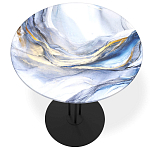 Стол журнальный с круглой бело-голубой столешницей из стекла White and Blue Marble варинант исполнения - 2 | Loft Concept в Волгограде