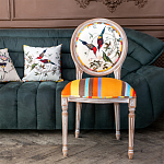 Стул бежевый в разноцветную полоску из натурального бука с изображением птиц и цветов Blooming Red Birds Colorful Stripes Chair варинант исполнения - 9 | Loft Concept в Волгограде