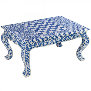 Стол синий отделка кость BLUE BONE INLAY CHESS COFFEE TABLE