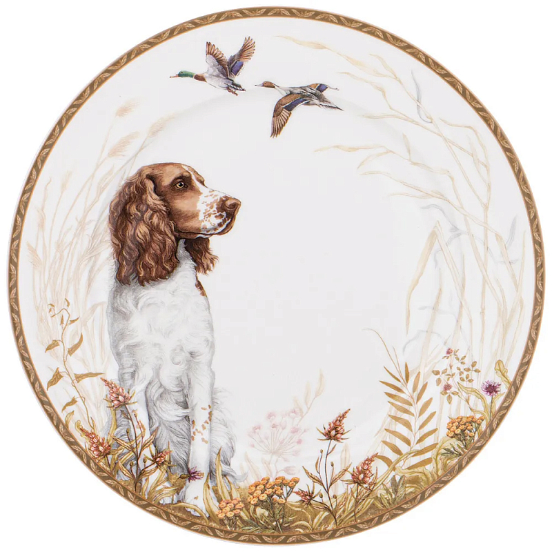 Тарелка закусочная из фарфора с изображением собаки Hunting Porcelain Collection Белый Коричневый Мульти Тарелка закусочная из фарфора с изображением собаки Hunting Porcelain Collection Белый Коричневый Мульти в Волгограде | Loft Concept