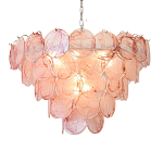 Люстра с каскадом из круглых розовых стеклянных дисков Pink Light Waterfall варинант исполнения - 5 | Loft Concept в Волгограде