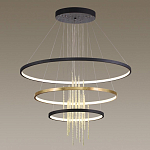 Люстра подвесная с 3-мя круглыми подвесами в черном и золотистом цвете и вертикальными подвесками Ring Horizontal варинант исполнения - 4 | Loft Concept в Волгограде