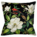 Декоративная подушка чёрная с изображением птицы в саду Blooming Red Birds варинант исполнения - 1 | Loft Concept в Волгограде