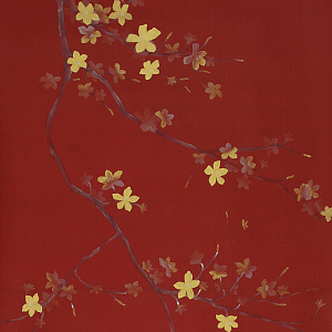 Обои ручная роспись Cherry Tree Special Colourway on Scarlet Lady dyed silk