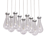 Люстра с 9-ю прозрачными плафонами из стекла в форме капли на прямоугольном потолочном основании цвета хром Lucid Rain  варинант исполнения - 1 | Loft Concept в Волгограде