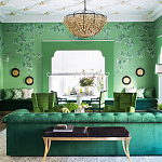 Обои ручная роспись Silk Tree Colourway SC-92 on Emerald Green dyed silk варинант исполнения - 1 | Loft Concept в Волгограде