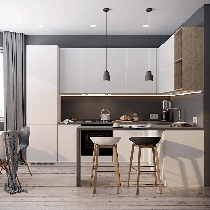 Кухонный гарнитур белый акриловый фасад Eveline White Kitchen Set Белый Древесина Серый Кухонный гарнитур белый акриловый фасад Eveline White Kitchen Set Белый Древесина Серый в Волгограде | Loft Concept