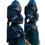 Комплект из 2-х деревянных статуэток Asmat Straw Headdress Statuettes Blue варинант исполнения - 6 | Loft Concept в Волгограде