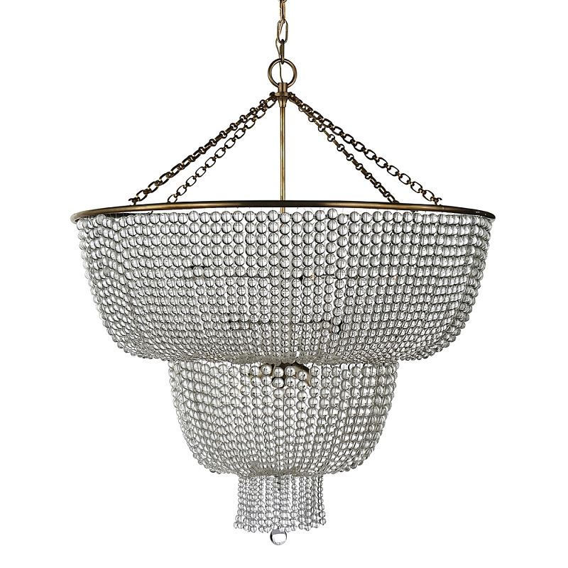 Люстра двухъярусная со стеклянными бусами Glass Bead Chandelier Латунь Прозрачный Серебряный в Волгограде | Loft Concept 