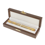 Ручка шариковая металлическая с гравировкой и красным фианитом в деревянной коробке Metal Pens варинант исполнения - 4 | Loft Concept в Волгограде