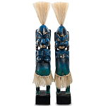 Комплект из 2-х деревянных статуэток Asmat Straw Headdress Statuettes Blue варинант исполнения - 5 | Loft Concept в Волгограде