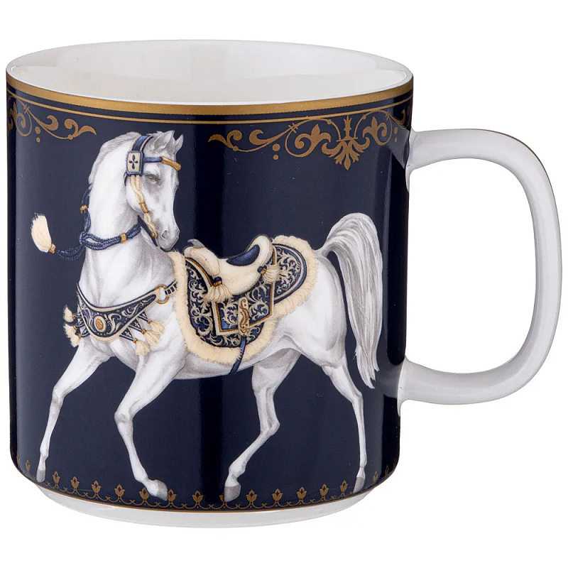Кружка из фарфора синяя с изображением лошадей 400 мл Porcelain Horse Set Белый Синий Золотой Кружка из фарфора синяя с изображением лошадей 400 мл Porcelain Horse Set Белый Синий Золотой в Волгограде | Loft Concept
